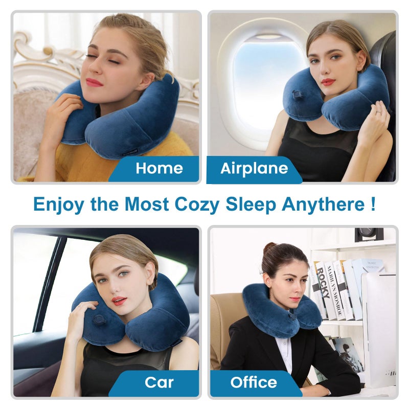 Keemall Travel Neck Pillow for Airplane, Compact Inflatable Neck Pillow for Traveling Long Flights, Adjust Firmness Neck Suport Pillow for Sleeping Plane Head Rest for Travel Accessories,Deep Blue - Image 4